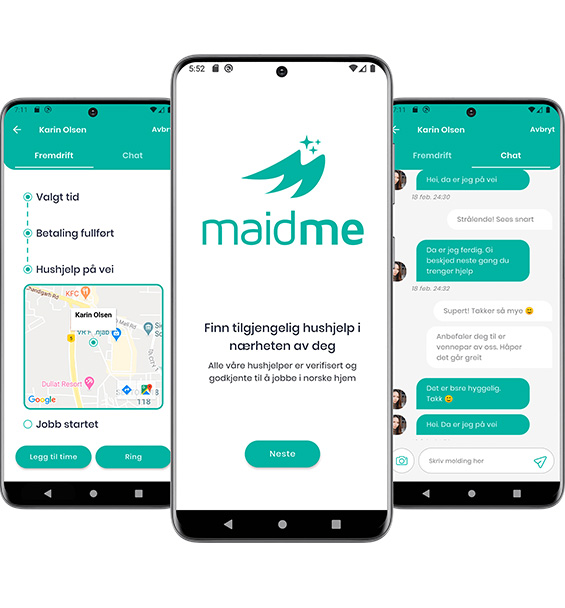 Appen MaidMe for booking av hushjelp og renholdstjenester
